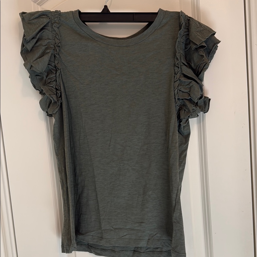 Ruffled Sleeve Green Top Size SP